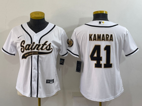 Wholesale Cheap Women\'s New Orleans Saints #41 Alvin Kamara White With Patch Cool Base Stitched Baseball Jersey