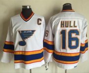 Wholesale Cheap Blues #16 Brett Hull White/Yellow CCM Throwback Stitched NHL Jersey