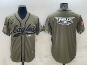 Wholesale Cheap Men's Philadelphia Eagles Olive Salute to Service Team Big Logo Cool Base Stitched Baseball Jersey