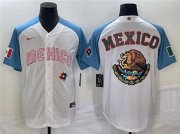 Wholesale Cheap Men's Mexico Baseball 2023 White Blue Team Big Logo World Baseball Classic Stitched Jersey