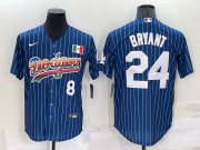 Wholesale Cheap Men's Los Angeles Dodgers #8 #24 Kobe Bryant Number Rainbow Blue Red Pinstripe Mexico Cool Base Nike Jersey