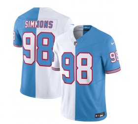 Wholesale Cheap Men\'s Tennessee Titans #98 Jeffery Simmons White Blue 2023 F.U.S.E. Split Vapor Limited Throwback Football Stitched Jersey