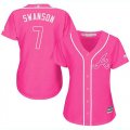 Wholesale Cheap Braves #7 Dansby Swanson Pink Fashion Women's Stitched MLB Jersey