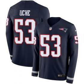 Wholesale Cheap Nike Patriots #53 Josh Uche Navy Blue Team Color Youth Stitched NFL Limited Therma Long Sleeve Jersey