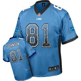 Wholesale Cheap Nike Lions #81 Calvin Johnson Light Blue Team Color Youth Stitched NFL Elite Drift Fashion Jersey