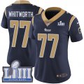 Wholesale Cheap Nike Rams #77 Andrew Whitworth Navy Blue Team Color Super Bowl LIII Bound Women's Stitched NFL Vapor Untouchable Limited Jersey