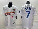 Wholesale Cheap Men's Los Angeles Dodgers #7 Julio Urias Rainbow Number White Mexico Cool Base Nike Jersey