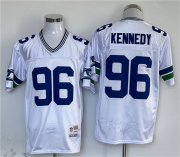 Wholesale Cheap Men's Seattle Seahawks #96 Cortez Kennedy White Throwback Stitched Football Jersey