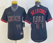 Wholesale Cheap Youth Cincinnati Reds #44 Elly De La Cruz Number Black 2023 City Connect Cool Base Stitched Jersey