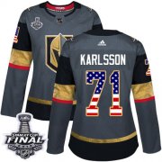 Wholesale Cheap Adidas Golden Knights #71 William Karlsson Grey Home Authentic USA Flag 2018 Stanley Cup Final Women's Stitched NHL Jersey