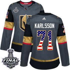 Wholesale Cheap Adidas Golden Knights #71 William Karlsson Grey Home Authentic USA Flag 2018 Stanley Cup Final Women\'s Stitched NHL Jersey
