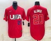 Cheap Mens USA Baseball #20 Pete Alonso Number 2023 Red World Classic Stitched Jersey1