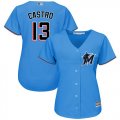 Wholesale Cheap Marlins #13 Starlin Castro Blue Alternate Women's Stitched MLB Jersey