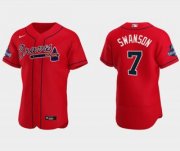Wholesale Cheap Men's Red Atlanta Braves #7 Dansby Swanson 2021 World Series Champions Flex Base Stitched Jersey