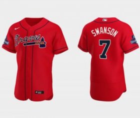 Wholesale Cheap Men\'s Red Atlanta Braves #7 Dansby Swanson 2021 World Series Champions Flex Base Stitched Jersey