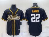 Wholesale Cheap Men's Pittsburgh Steelers #22 Najee Harris Black With Patch Cool Base Stitched Baseball Jersey