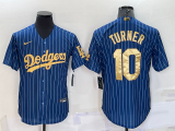 Wholesale Men's Los Angeles Dodgers #10 Justin Turner Navy Blue Gold Pinstripe Stitched MLB Cool Base Nike Jersey