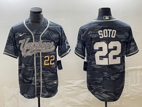 Cheap Men\'s New York Yankees #22 Juan Soto Number Grey Camo Cool Base With Patch Stitched Baseball Jersey