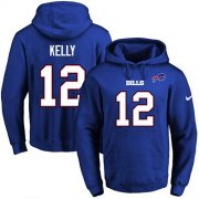 Wholesale Cheap Nike Bills #12 Jim Kelly Royal Blue Name & Number Pullover NFL Hoodie