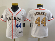 Cheap Youth Houston Astros #44 Yordan Alvarez Number 2023 White Gold World Serise Champions Patch Cool Base Stitched Jersey1