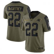 Wholesale Cheap Men's Carolina Panthers #22 Christian McCaffrey Nike Olive 2021 Salute To Service Limited Player Jersey