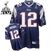 Wholesale Cheap Patriots #12 Tom Brady Dark Blue Super Bowl XLVI Embroidered NFL Jersey