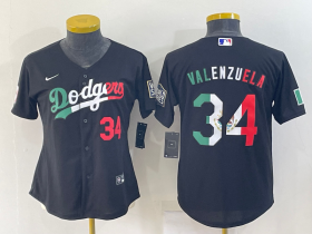 Wholesale Cheap Women\'s Los Angeles Dodgers #34 Toro Valenzuela Mexico Number Black Cool Base Stitched Baseball Jersey