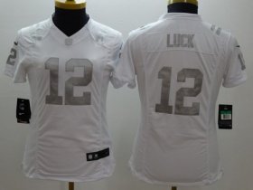 Wholesale Cheap Nike Colts #12 Andrew Luck White Women\'s Stitched NFL Limited Platinum Jersey