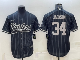 Wholesale Cheap Men\'s Las Vegas Raiders #34 Bo Jackson Black With Patch Cool Base Stitched Baseball Jersey