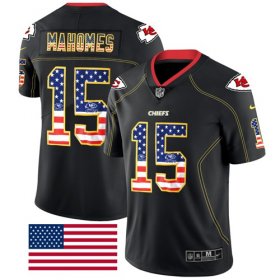 Wholesale Cheap Nike Chiefs #15 Patrick Mahomes Black Men\'s Stitched NFL Limited Rush USA Flag Jersey