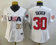 Cheap Womens USA Baseball #30 Kyle Tucker Number 2023 White World Classic Stitched Jersey