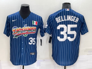 Wholesale Cheap Mens Los Angeles Dodgers #35 Cody Bellinger Number Rainbow Blue Red Pinstripe Mexico Cool Base Nike Jersey