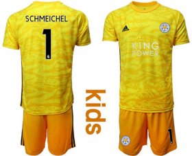 Wholesale Cheap Leicester City #1 Schmeichel Yellow Goalkeeper Kid Soccer Club Jersey