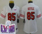 Cheap Women's San Francisco 49ers #85 George Kittle Limited White Throwback LVIII Super Bowl Vapor Jersey