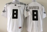 Wholesale Cheap Oregon Duck #8 Marcus Mariota 2015 Playoff Rose Bowl Special Event Diamond Quest White Jersey