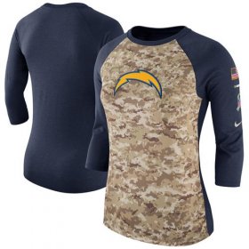 Wholesale Cheap Women\'s Los Angeles Chargers Nike Camo Navy Salute to Service Legend Three-Quarter Raglan Sleeve T-Shirt