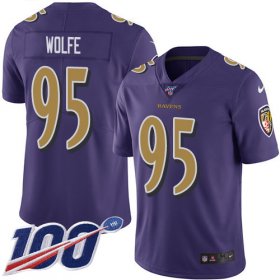Wholesale Cheap Nike Ravens #95 Derek Wolfe Purple Men\'s Stitched NFL Limited Rush 100th Season Jersey