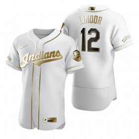 Wholesale Cheap Cleveland Indians #12 Francisco Lindor White Nike Men\'s Authentic Golden Edition MLB Jersey