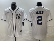 Cheap Men's New York Yankees #2 Derek Jeter White Fashion Cool Base Jersey