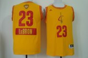 Wholesale Cheap Men's Cleveland Cavaliers #23 LeBron James 2016 The NBA Finals Patch 2014 Christmas Day Yellow Jersey