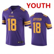 Wholesale Cheap Youth Minnesota Vikings #18 Justin Jefferson Purple Color Rush Limited Stitched Jersey