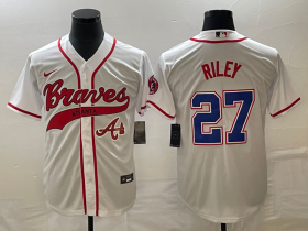 Wholesale Cheap Men\'s Atlanta Braves #27 Austin Riley White Cool Base With Patch Stitched Baseball Jersey1