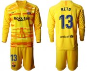 Wholesale Cheap Barcelona #13 Neto Yellow Goalkeeper Long Sleeves Soccer Club Jersey
