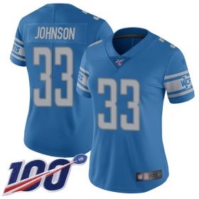 Wholesale Cheap Nike Lions #33 Kerryon Johnson Blue Team Color Women\'s Stitched NFL 100th Season Vapor Limited Jersey