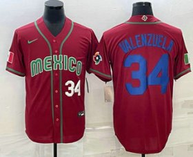 Cheap Men\'s Mexico Baseball #34 Fernando Valenzuela Number 2023 Red Blue World Baseball Classic Stitched Jersey1