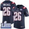 Wholesale Cheap Nike Patriots #26 Sony Michel Navy Blue Super Bowl LIII Bound Youth Stitched NFL Limited Rush Jersey
