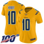 Wholesale Cheap Nike Chargers #10 Justin Herbert Gold Women's Stitched NFL Limited Inverted Legend 100th Season Jersey