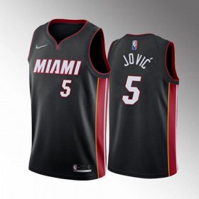 Wholesale Cheap Men\'s Miami Heat #5 Nikola Jovic 2022 Black Icon Edition 75th Anniversary Stitched Basketball Jersey