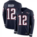 Wholesale Cheap Nike Patriots #12 Tom Brady Navy Blue Team Color Men's Stitched NFL Limited Therma Long Sleeve Jersey