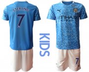 Wholesale Cheap Youth 2020-2021 club Manchester City home blue 7 Soccer Jerseys